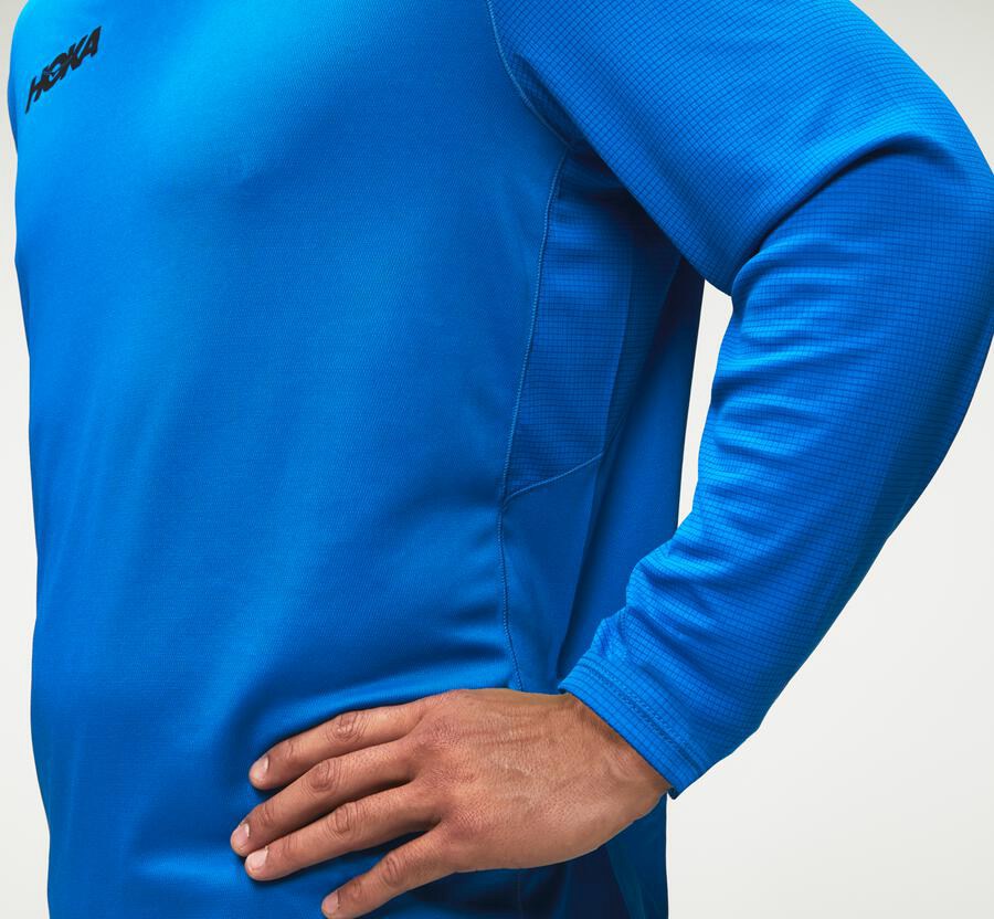 Hoka One One Performance Lång Sleeve Top Herr - Blå - HUAJB-9825